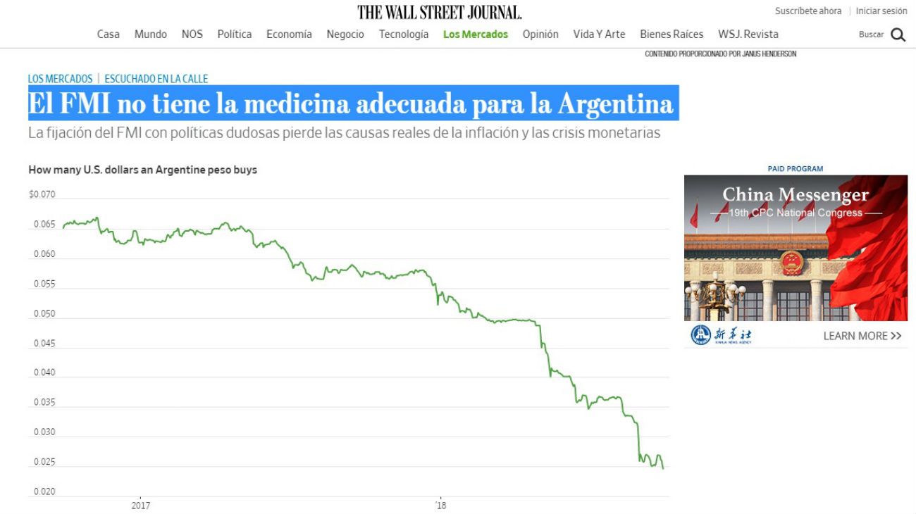 Wall Street Journal: "El FMI no tiene la medicina adecuada para Argentina"