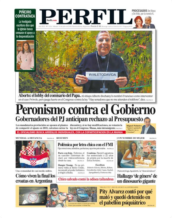 La tapa de Diario PERFIL de este sábado