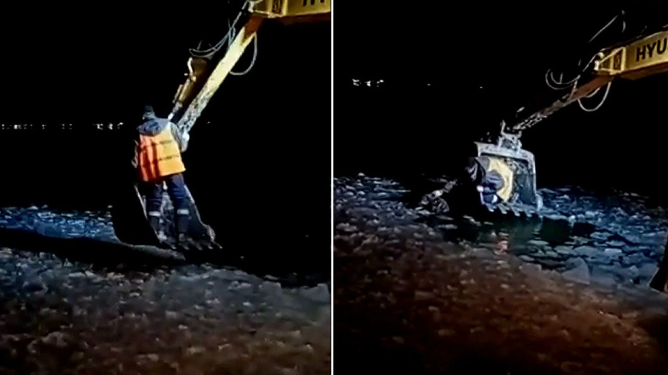 Obreros rescatan a un perro que iba a morir ahogado en un lago congelado
