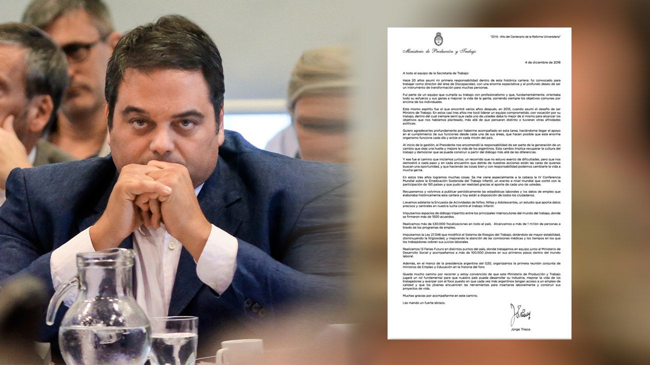 La carta de despedida de Jorge Triaca del Gobierno