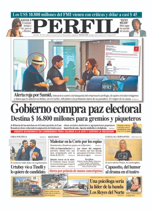 La tapa del Diario PERFIL de este sábado