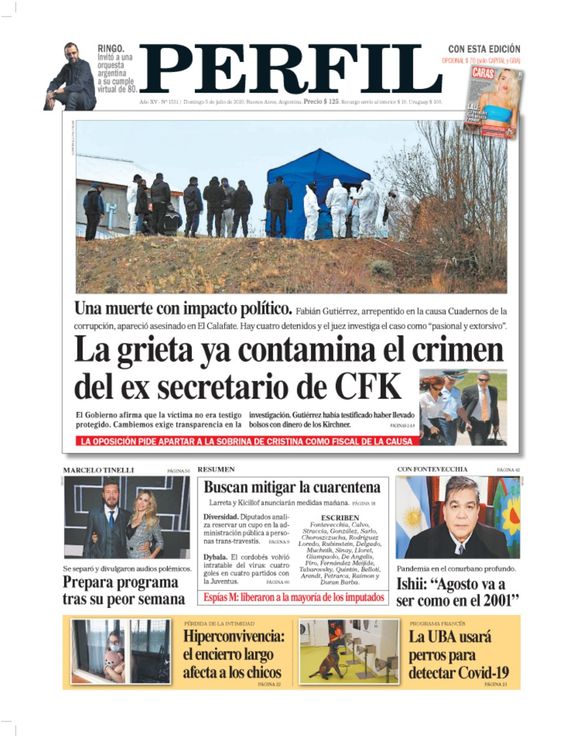 La tapa de Diario PERFIL de este domingo 5 de julio de 2020