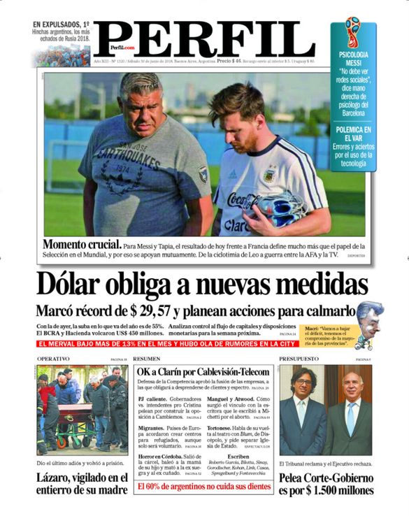 La tapa de Diario PERFIL de este sábado