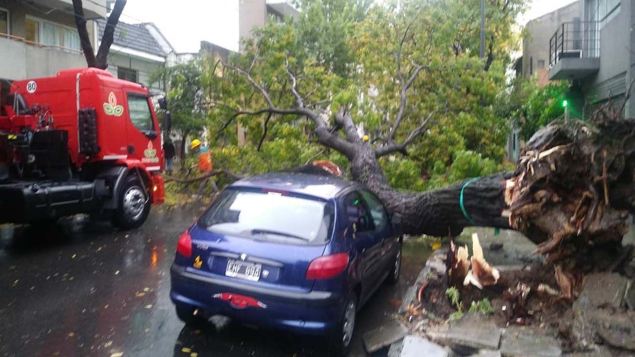 Un fuerte temporal de lluvia y viento se desató este martes sobre la Ciudad