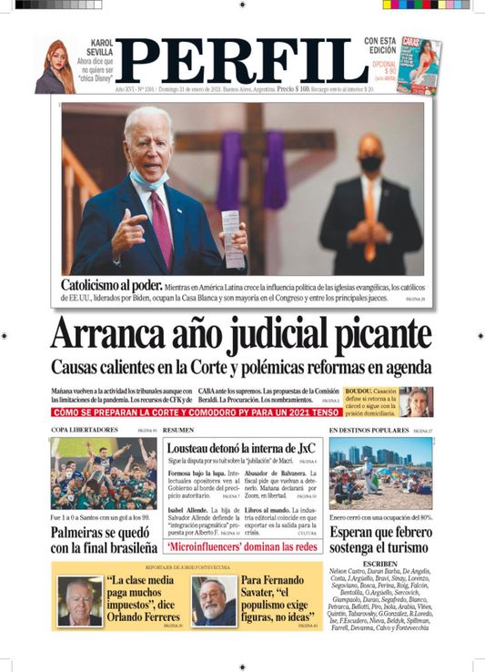 La tapa del Diario PERFIL de este domingo 31 de enero de 2021