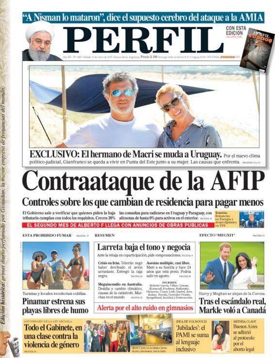 La tapa de diario PERFIL de este sábado 11 de enero de 2020
