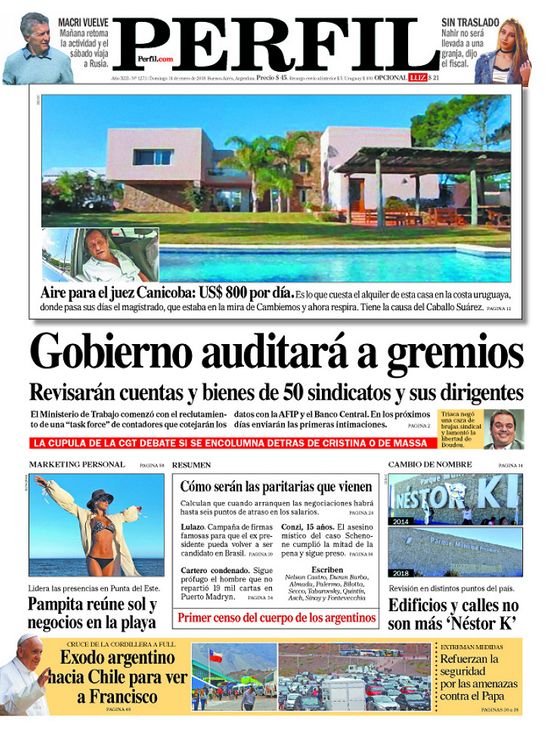 La portada del domingo de Diario Perfil