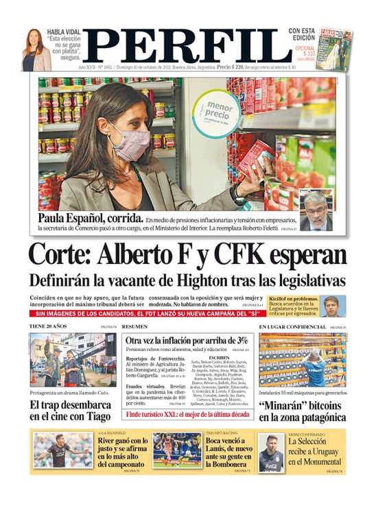 La tapa del Diario PERFIL de este domingo 10 de octubre de 2021