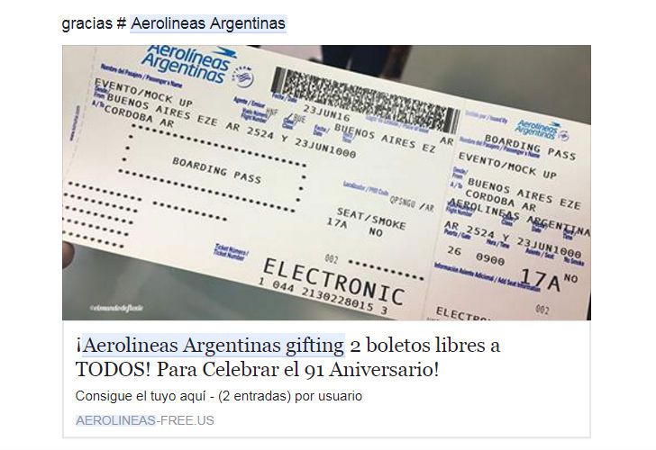 Facebook: publicaciones falsas prometen pasajes de avión gratis