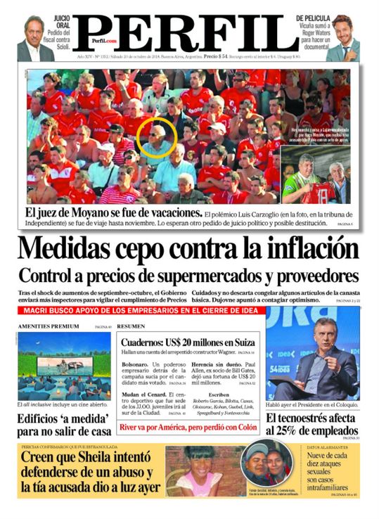 La tapa de Diario PERFIL de este sábado