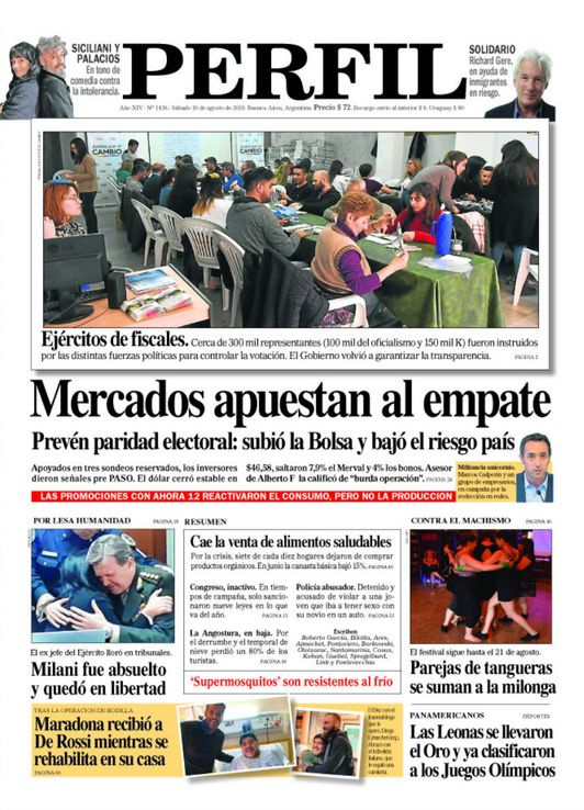 La tapa del Diario Perfil de este sábado 10 de agosto