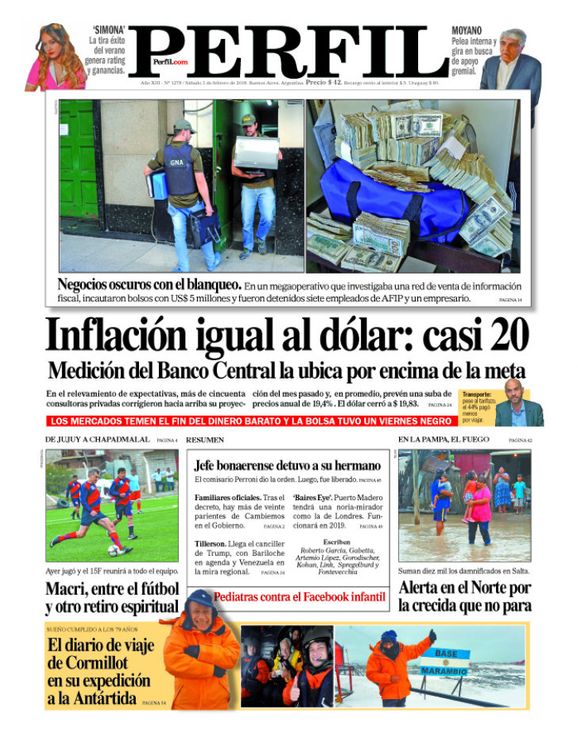 La tapa de Diario PERFIL de este sábado