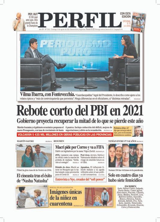 La tapa de Diario PERFIL de este domingo 16 de agosto de 2020