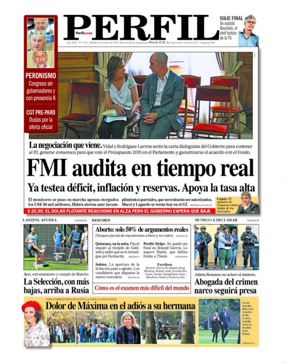 La tapa de Diario PERFIL de este sábado