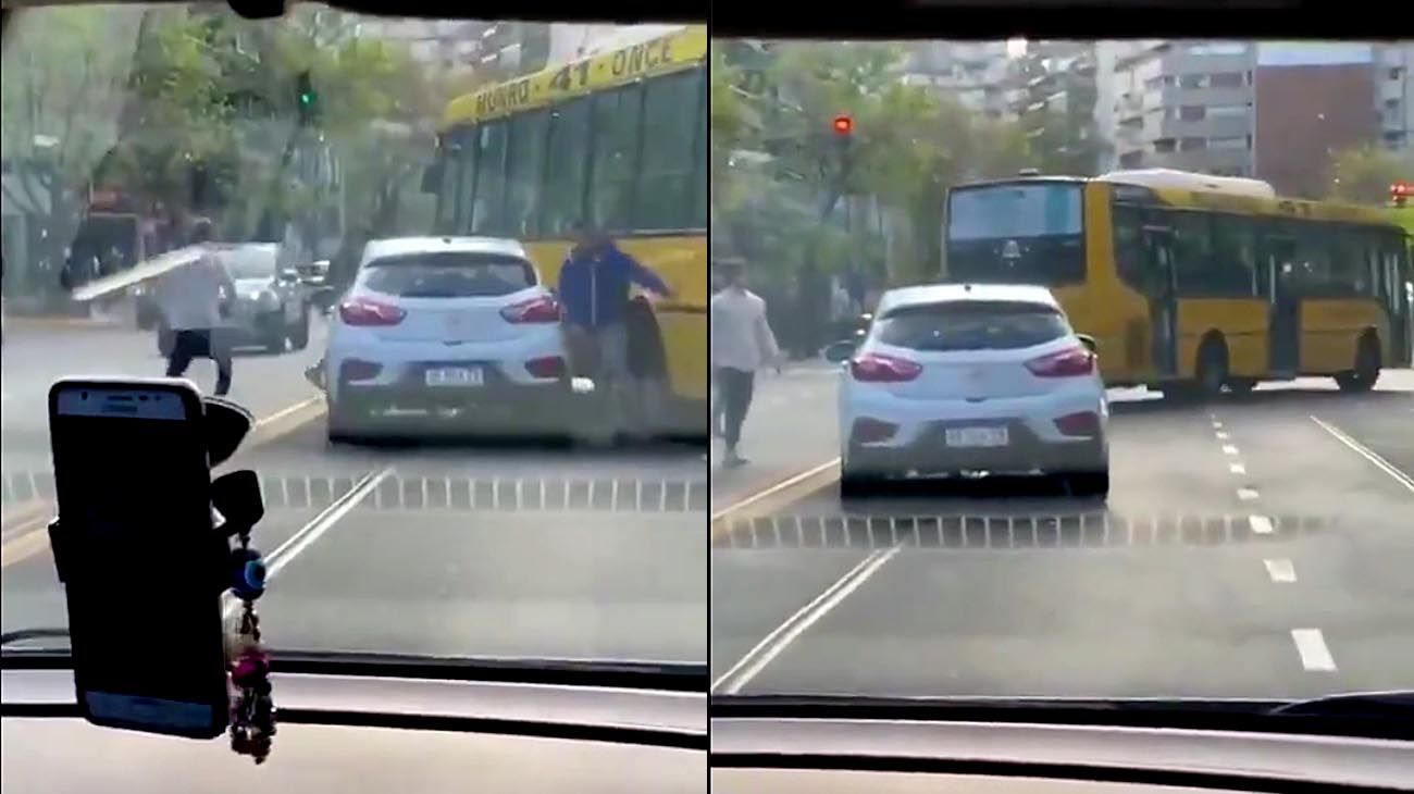 Video: un colectivo casi aplasta a una persona en una pelea de tránsito