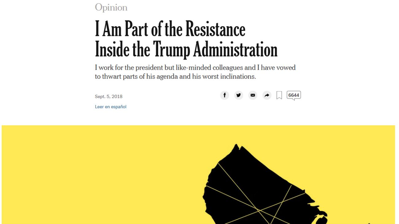 Trump ataca al "New York Times" por un artículo anónimo de un funcionario