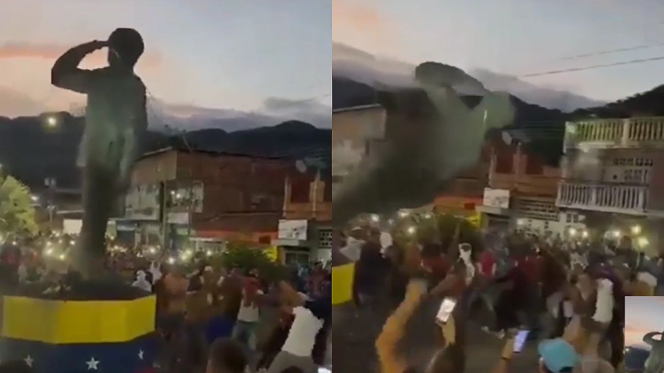 Los videos: derrumbaron y decapitaron al menos 5 estatuas de Hugo Chávez durante las protestas en Venezuela