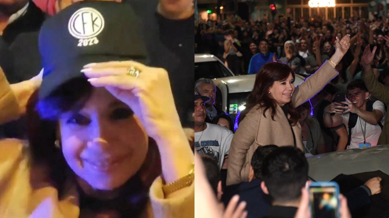 Cristina Kirchner se puso una gorra que decía "CFK 2023" al ser recibida por una multitud en Recoleta