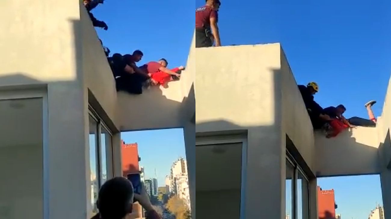 El peligroso rescate de un grupo de policías de una joven sobre una cornisa en San Telmo