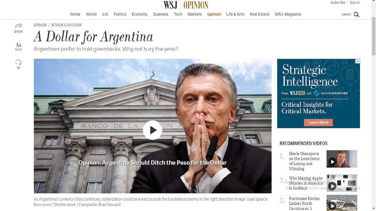The Wall Street Journal le propuso a Macri "dolarizar" la economía argentina