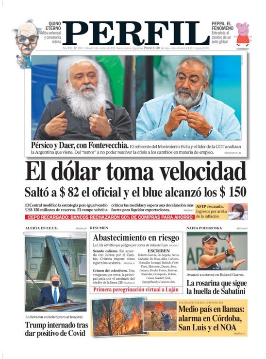 La tapa de Diario PERFIL de este sábado 3 de octubre de 2020