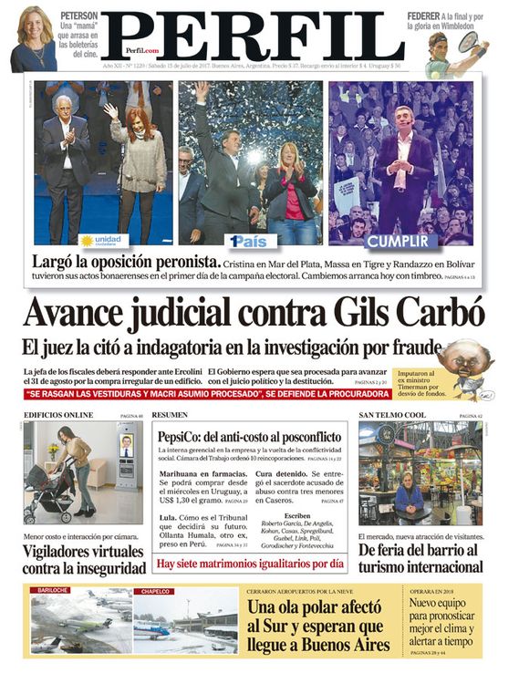 La tapa de este sábado de Diario Perfil