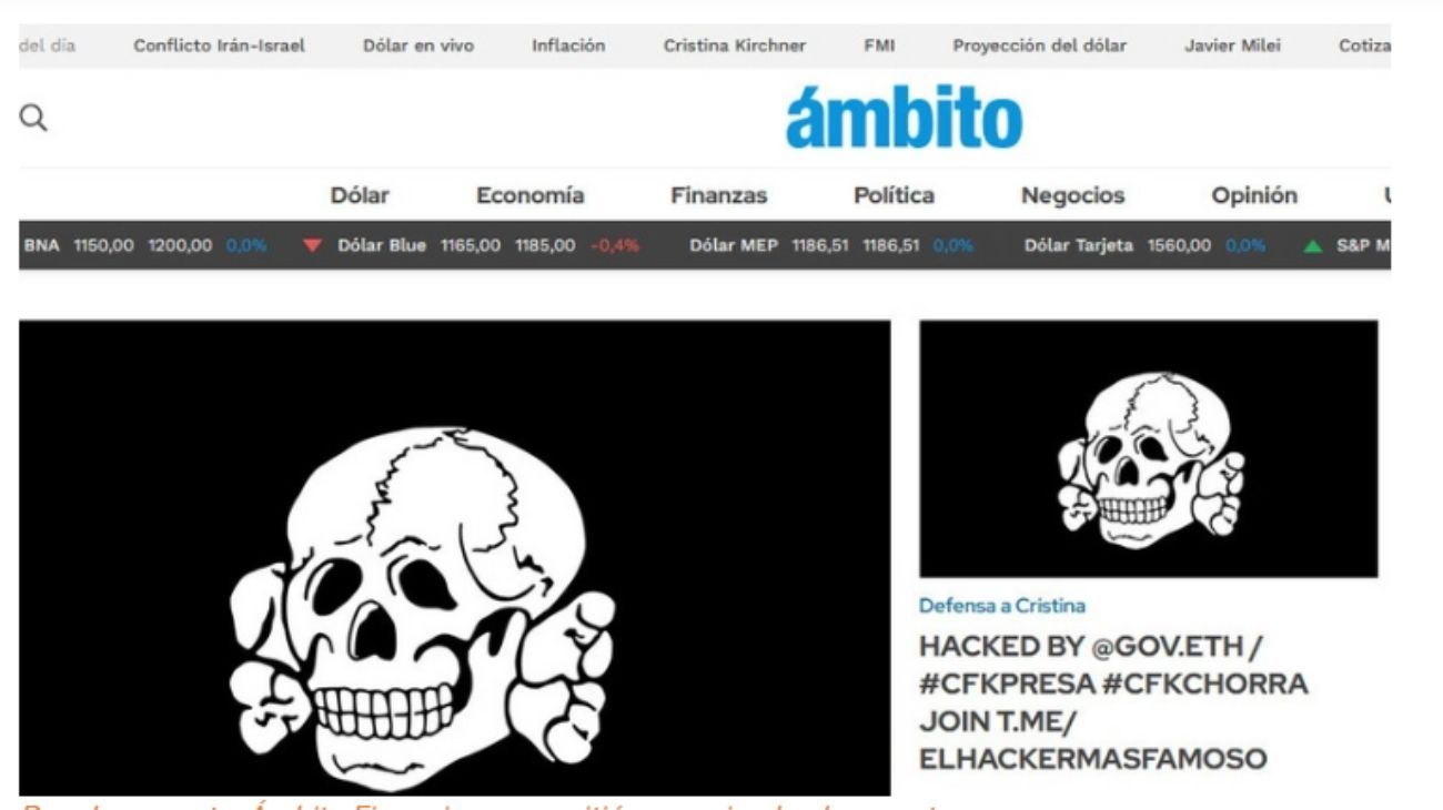 Hackearon la página de Ámbito Financiero: se trata del mismo hacker que atacó Perfil en abril