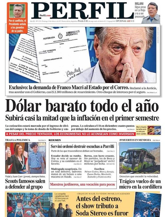 La tapa del domingo del diario PERFIL