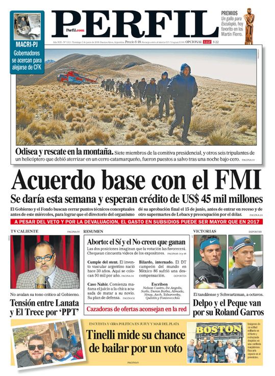 La tapa de Diario Perfil de este domingo 3 de junio