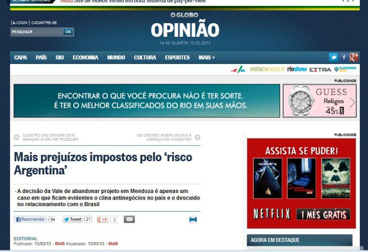 Durísimo editorial de O Globo avala la retirada de la megaminera brasileña Vale