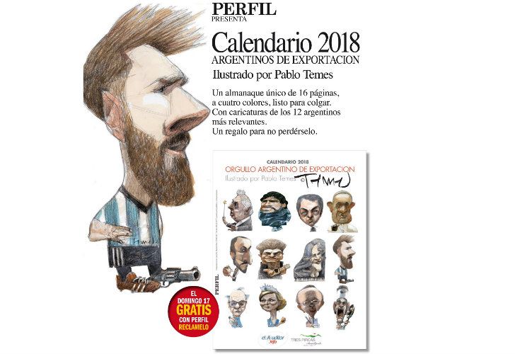 Este domingo con PERFIL, el calendario 2018 ilustrado por Pablo Temes