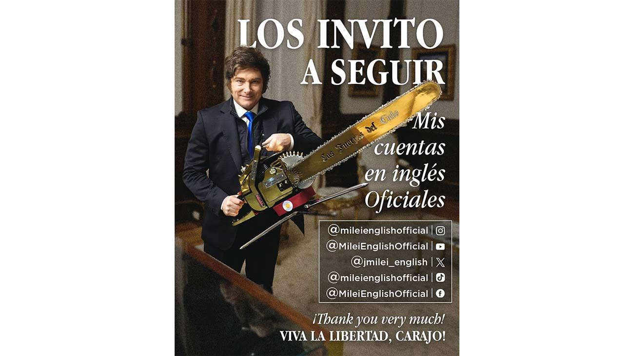 Javier Milei presentó sus redes oficiales en inglés: "Long live freedom, damn it!!"