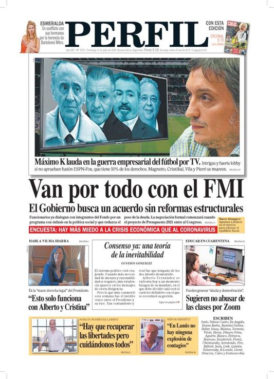 La tapa de Diario PERFIL de este domingo 19 de julio de 2020