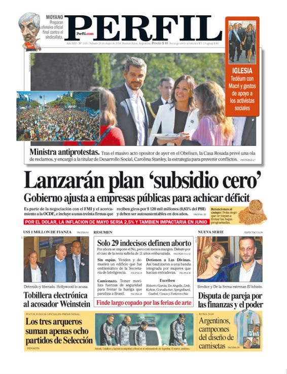 La tapa de Diario PERFIL de este sábado