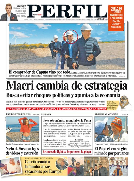 La portada del domingo del diario PERFIL