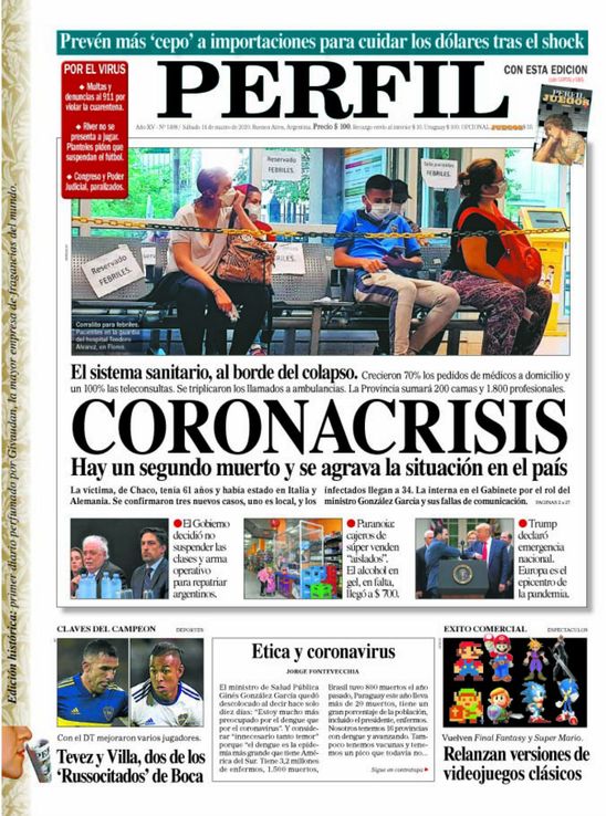 La tapa del Diario Perfil de este sábado 14 de marzo
