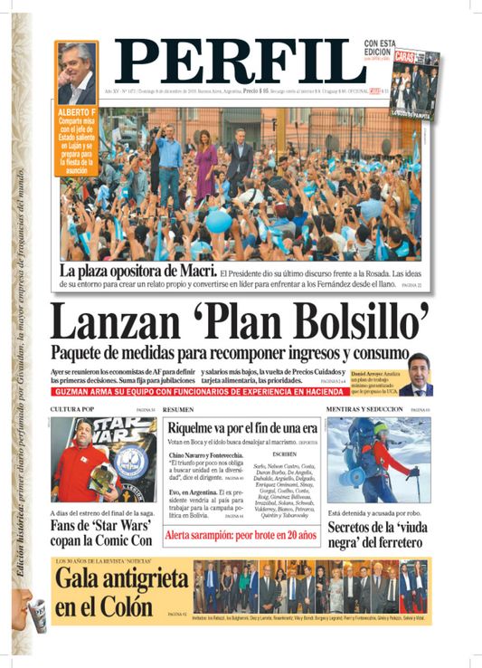 La tapa del Diario PERFIL de este domingo 8 de diciembre de 2019